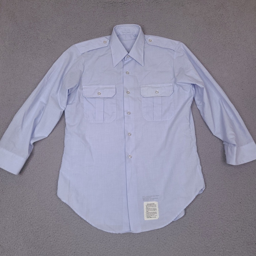 Vintage 70's US Military Shirt Mens 15.5 x 31 Blue 1550 Type IV DLA100-79-C-2859